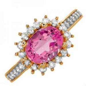 Pink topaz and diamonds gold ring